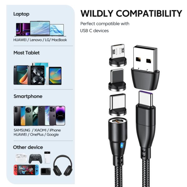 60W Magnetic Fast Charging Cable with Swappable Connector Tips