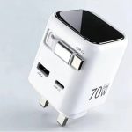 70W GaN USB-C Wall Charger with Retractable Cable & AI Digital Display